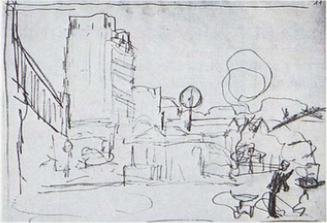 D150. Эскиз для W448: вид ниже моста Европы (он виден слева)