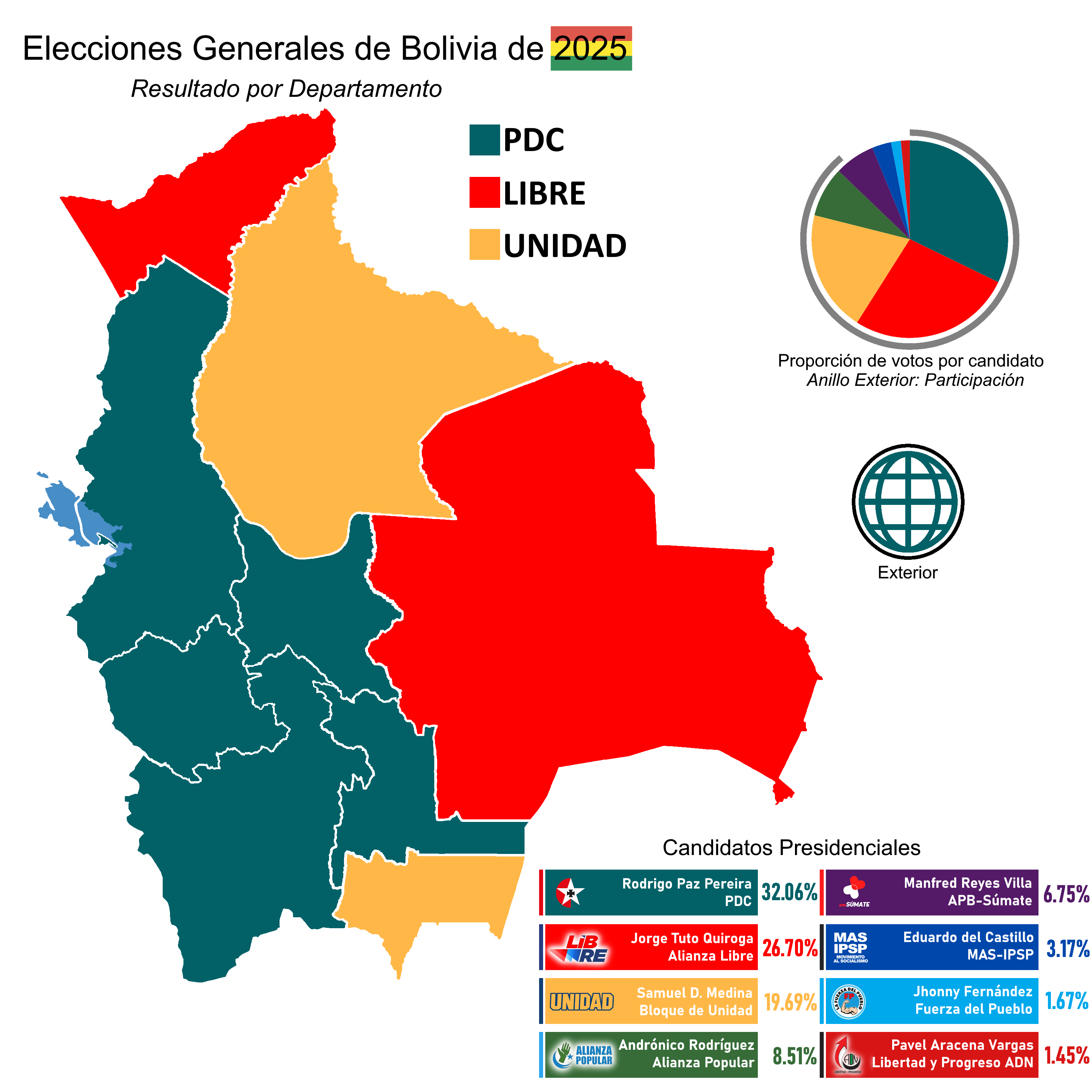 Elecciones Generales de Bolivia 2025 - Resultado por departamento.png