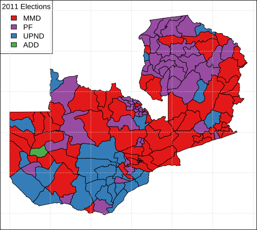 2011 Zambia Presidential Election Results by Constituency.svg