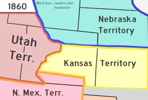Территории Канзас, Юта, Небраска и Нью-Мексико в 1860 году перед образованием Территории Колорадо