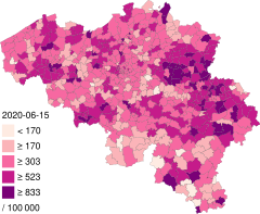 COVID-19 outbreak Belgium cases per capita map.svg