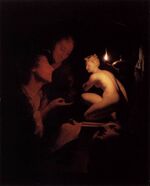 Godfried Schalcken - Artist and Model Looking at an Ancient Statue by Lamplight - WGA20946.jpg