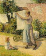 Camille Pissarro - Femme étendant du linge, Éragny 854.jpg