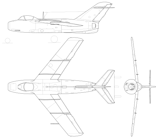 Lavochkin La-15 3-view.svg