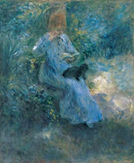 Renoir Jeune fille lisant dans un jardin, un chien sur les genoux.jpg