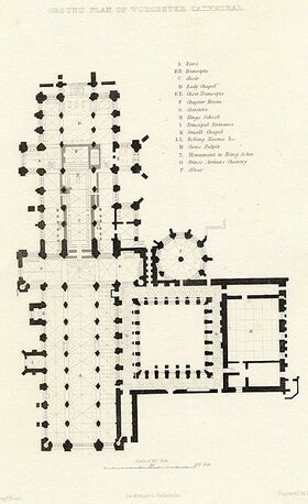 A plan of Worcester Cathedral made in 1836 (engraved by B.Winkles after a drawing by Benjamin Baud)..jpg