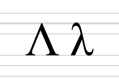 Greek letter lamda on font lines.svg