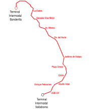Mapa del Tren Ligero y calles de Xalapa.svg