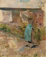 Camille Pissarro - Femme étendant du linge, étude 1887.jpg