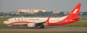Shanghai Airlines B737-8 MAX (B-1152) at Suvarnabhumi International Airport.jpg