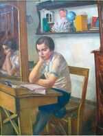 Devochka za partoy - Petrov-Vodkin (1934, Astrakhan).jpg