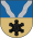 A coat of arms depicting a black, six-pointed star on a golden background on the bottom and grey swirls on a blue background on the top