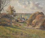 Camille Pissarro - Les Meules et le clocher de l'église à Eragny (PD 778).jpg