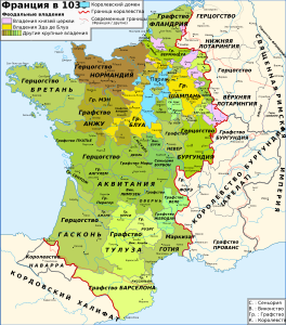 Графство Ретель на карте Франции 1030 года (светло-зеленого цвета, на северо-востоке Шампани)