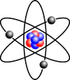 Stylised atom with three Bohr model orbits and stylised nucleus.png