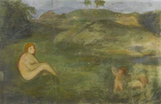 Arnold Böcklin - Nymphe im Wiesengrund als Repräsentantin der Urzeit (1858).jpg