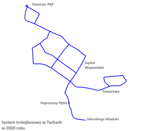 Map of trolleybus system in Tychy.svg