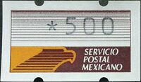 Mexico 1990 variable value stamp 500 Mi 1.jpg