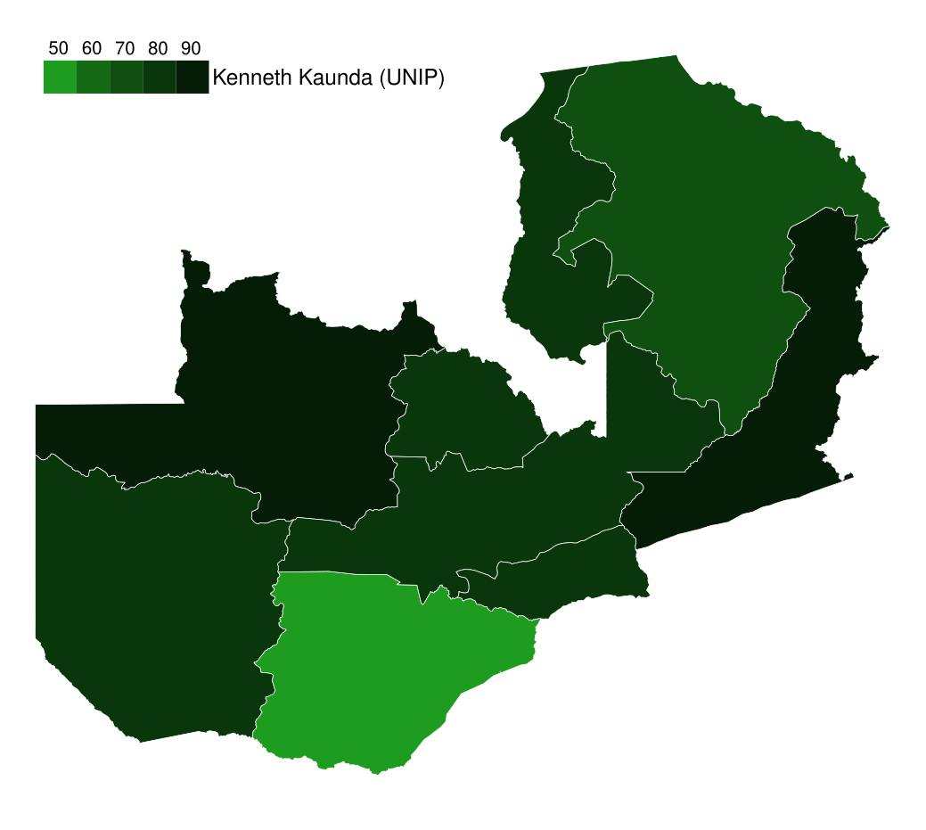 1978 Zambian presidential election (results by province).svg