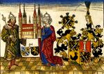 Heinrich u Kunigunde mit Bamberger Dom Holzschnitt 1484.jpg