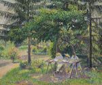 Camille Pissarro - Enfants attablés dans le jardin à Eragny, oil on canvas, 1892.jpg