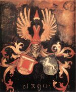 Durer, ritratto del padre, uffizi, stemmi durer e holper.jpg