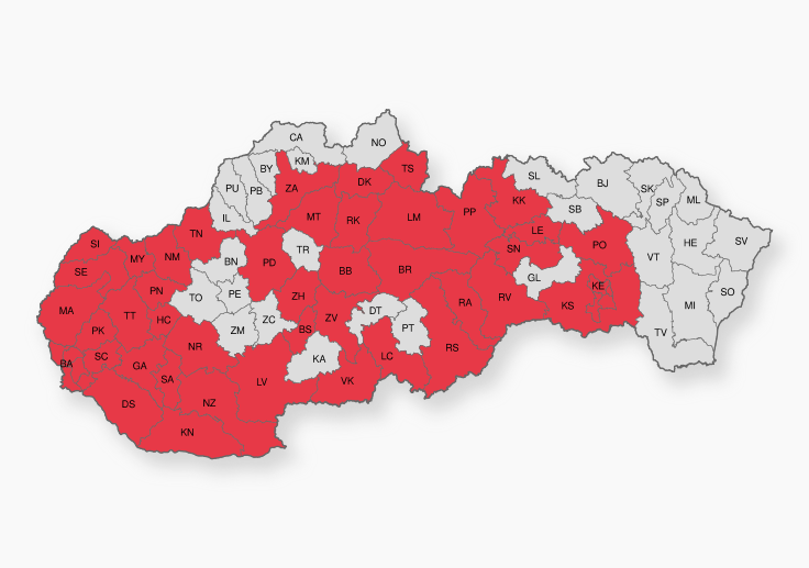 Result of the 2019 presidential election in Slovakia by districts (2ns round).svg