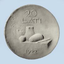 T. Zalkaln. Gypsum coin model. 20 LVL 1922 Reverse.jpg
