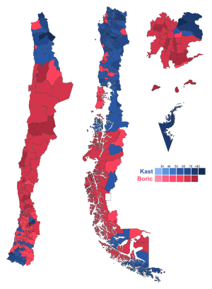 2021 Chilean presidential election by commune percentage (second round).svg