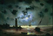 Aivazovsky - Sea coast at night. Near the beacon.jpg