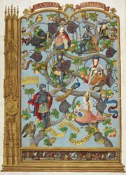 Genealogy of the Kings of the Asturias, from Favila, Duke of Cantabria (d.739) to Vilmeran - The Portuguese Genealogy (Genealogia dos Reis de Portugal) (1530-1534), no.7 - BL Add MS 12531.jpg