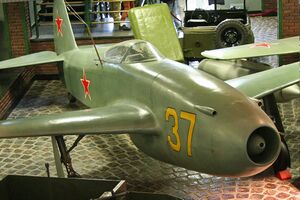 Yakolev Yak-15 37 yellow (8454539446).jpg