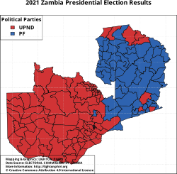 2021 Zambian presidential election winner by constituency.svg