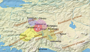 Изменение территорий Сахиб-Атаогулларов; их соседи, а также бейлики, возникшие позже на их территориях