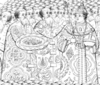 Fyodor Ivanovich Mstislavsky showers Tsar Michael with money at the coronation, Nikifor Vasilyevich Trakhaniotov holds a tray of money 2.0.png