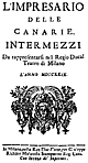Tomaso Albinoni - L’impresario delle Canarie - titlepage of the libretto - Milan 1728.png