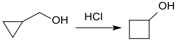 Cyclopropylmethanol to cyclobutanol.svg