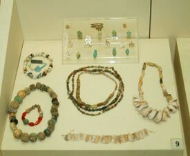 Beads and pendants made of paste, mother-pearls, agats, bones and shells from Mingechevir (3rd c. BC - 8th c. AD).jpg