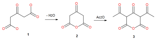 Acetonedicarboxylic acid anhydride from acetonedicarboxylic acid.png