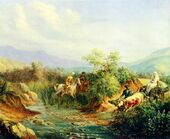 Лермонтов - Нападение. Сцена из кавказской жизни. масло. 1837.jpg