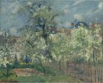 Camille Pissarro - Le Jardin de Maubuisson, Pontoise, poiriers en fleur (PD 493).jpg