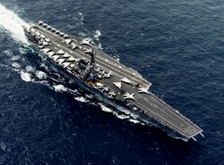 USS Forrestal (CV-59) underway at sea in 1987 (NH 97657-KN).jpg
