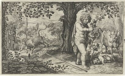 Bacchus en Ampelus, Jacob Matham, after David Vinckboons (I), 1616 RP-P-OB-102.855 Rijksmuseum.jpg