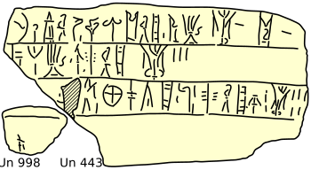 Linear B tablet Un 443 + Un 998.svg
