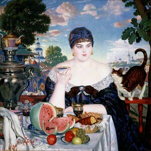 Boris Kustodiev - Merchant's Wife at Tea - Google Art Project.jpg