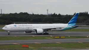 Garuda Indonesia B777-3U3ER (PK-GIC) taxiing at Narita International Airport.jpg