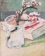 Blossoming Almond Branch in a Glass with a Book - My Dream.jpg