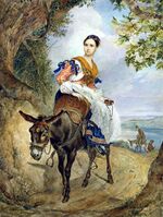 Olga Fersen on a donkey, by Karl Brullov.jpg