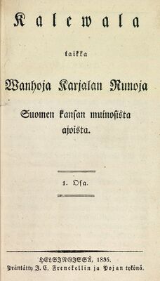 "Kalevalan" enzimäine painos, vuozi 1835