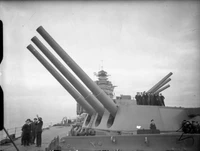 Guns of HMS Rodney at maximum elevation, 1940